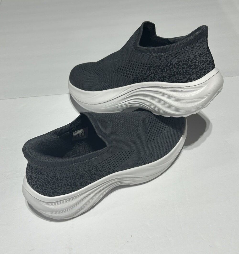 Women's Lightweight Slip-On Walking Shoes Black Knit Casual Sneakers Size 9-9.5
